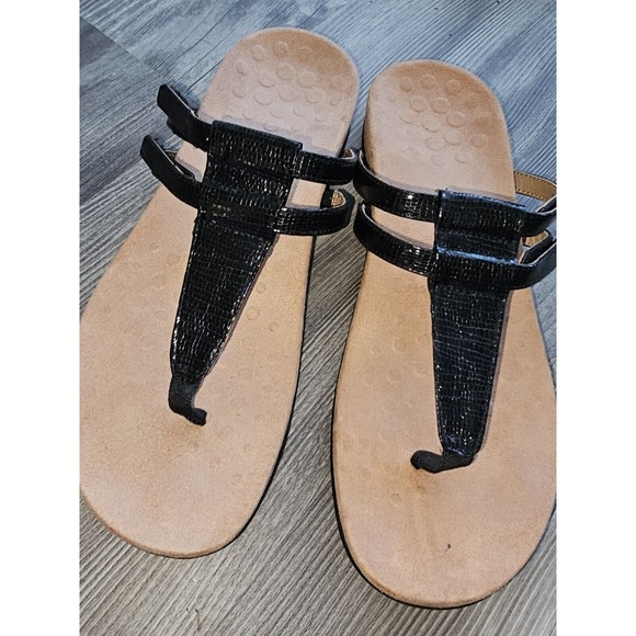Vionic Elvia US 11 EU 43 Womens Adjustable T-Strap Thong Sandals Black - Picture 2 of 8